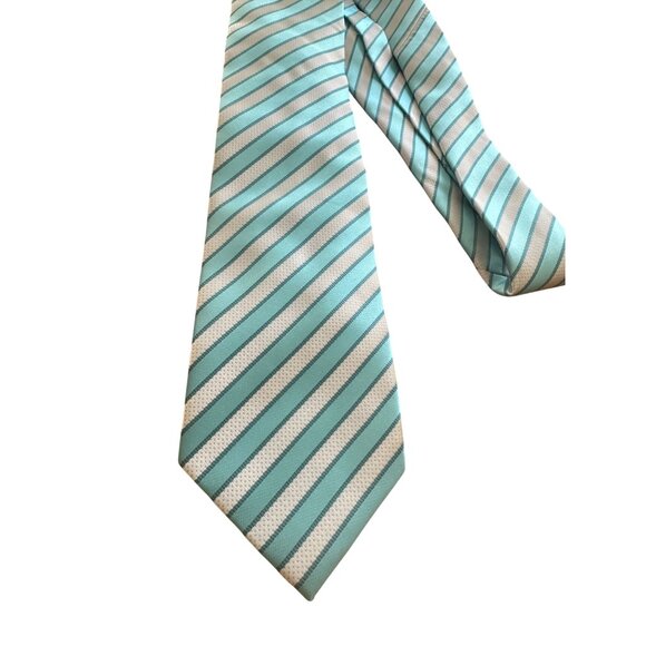 IMANI Men's Blue White Diagonal Striped Dress Tie - Picture 2 of 6